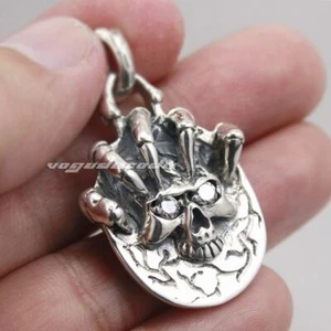925 Sterling Silver White CZ Eyes Skull Pendant Biker Punk Jewellery 8C007C - Picture 1 of 5