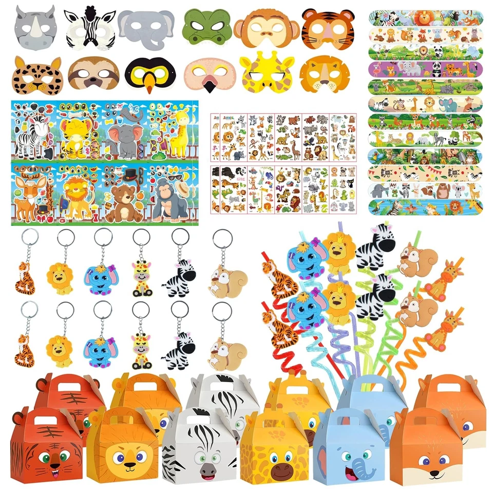 Juego de 7 tipos de favores de fiesta de safari en la selva 84 piezas decoraciones de cumpleaños de safari para... Foto 1 de 4