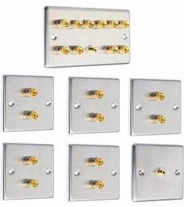 5.1 Speaker Audio Wall Plate Kit Stainless Steel- AV - Banana Plugs /Rear Solder - Picture 1 of 1