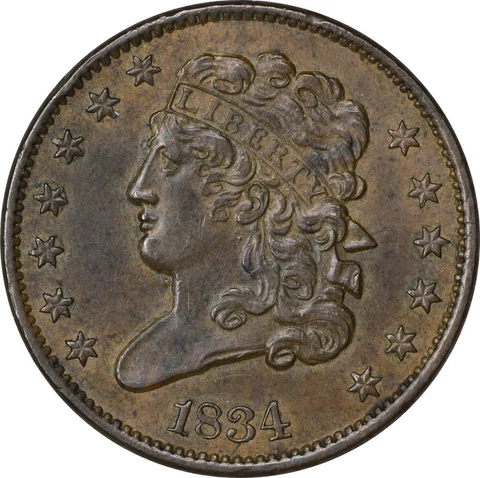 1834 Half Cent Choice BU Uncertified #205 Cover