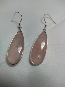 Electroplated Sterling Silver Rose Quartz Drop Earrings - Picture 1 of 2