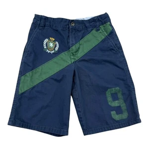 Tommy Hilfiger Bermuda Shorts Youth Boys Size 7 Navy Blue Striped Crest #9 Logo - Picture 1 of 9