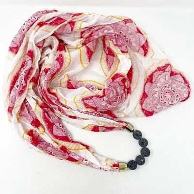 Doterra Red Mandala Print Essential Oil Diffuser Scarf with Volcano Beads Foto 1 de 4