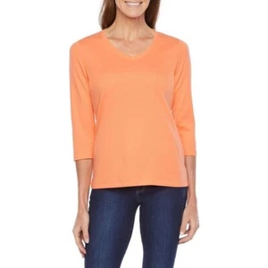 St. John's Bay Misses Size S (4-6) V-Neck 3/4 Sleeve T-Shirt- Cadmium Orange - Picture 1 of 6