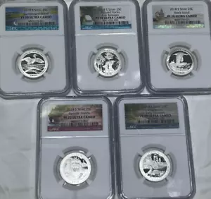 2018 S US MINT STATE SILVER QUARTER 5 COIN PROOF SET NGC P R 70 ULTRA CAMEO - Picture 1 of 7