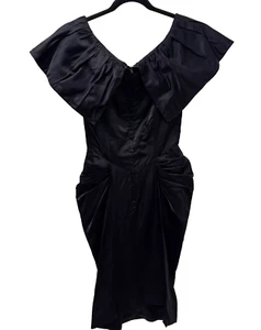 Vtg Don Miguel 1950's Black Satin Dress XS Bespoke Elegant Pleated 45" long EUC - Picture 1 of 14