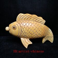 Old Chinese Hand Carved Vivid Fish Statue Snuff Bottles Collection Gift 4.4 inch