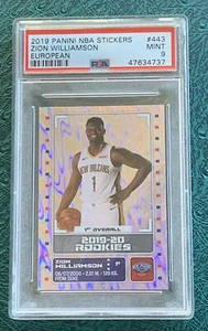 EUROPEAN PSA 9 MINT CHROME ZION WILLIAMSON ROOKIE 2019 PANINI NBA STICKERS #443 - Picture 1 of 6