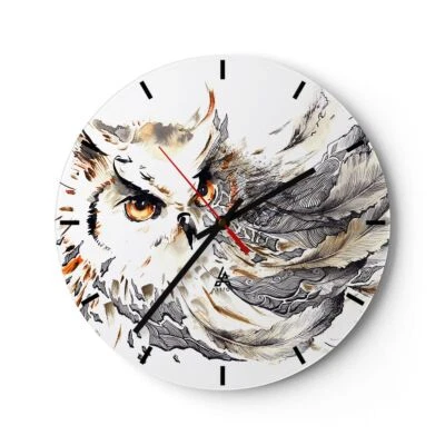 Horloge murale en verre 40x40cm Chouette plumes la sagesse la nature Wall Clock - Photo 1/4