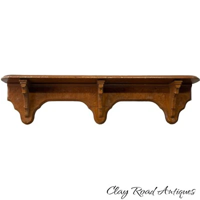 primitive Antique pa paint decorated hanging crock shelf wall Softwood Farmhouse - Image 1 of 4