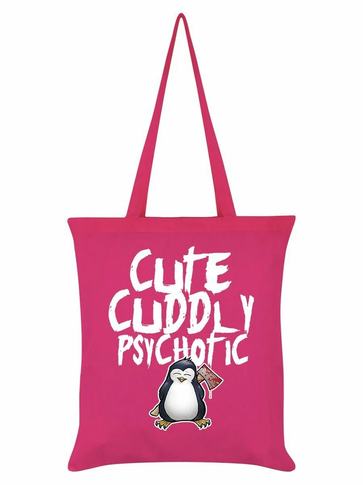 GRINDSTORE Psycho Penguin Cute Cuddly Psychotic Pink Tote Bag - horror axe blood shopping