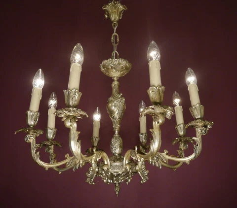 OLD NICKEL SILVER FINISH CHANDELIER OLD CEILING LAMP 8 LIGHTS LIVING ROOM Ø 26" Cover
