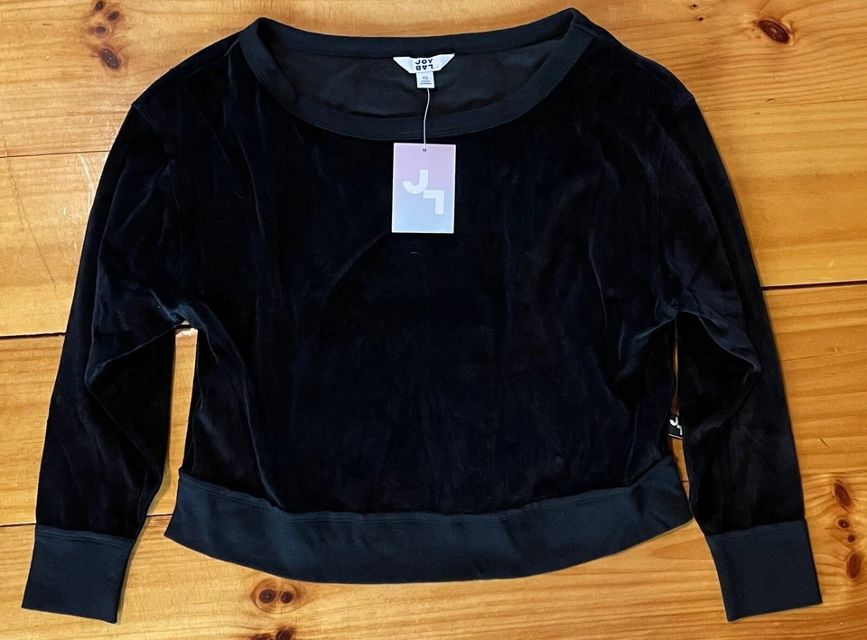 JoyLab Women's Velour Sweatshirt Black Size XS