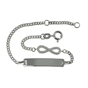 Ident Armband Infinity mit Zirkonia Schildband Unendlichkeit Gravur 14 - 16 cm - Picture 1 of 6