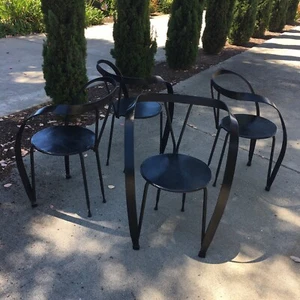 VTG Handcrafted Post Modern Ribbon Pretzel Patio Dining Wrought Iron Arm Chairs - Picture 1 of 20