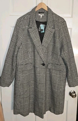 MAURICES black White Houndstooth Check Wool Look Mid Length Coat 2X NWT  - Image 1 of 4