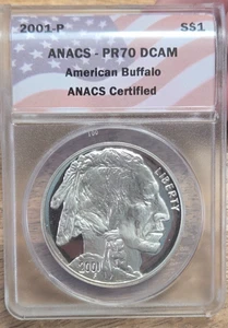 2001 American Buffalo Silver Commemorative Dollar PR70DCAM ANACS - Picture 1 of 2