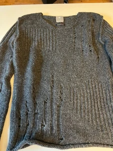 Cooler Pullover Strickpulli BLUE DE GENES grau 75% Wolle Löchrig Gr S - Bild 1 von 8