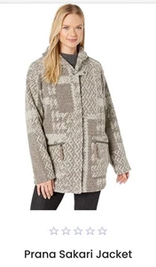 Prana Sakari Pullover Jacke Damen M Oversize Wollmischung Struktur Braun Weiß - Bild 1 von 11