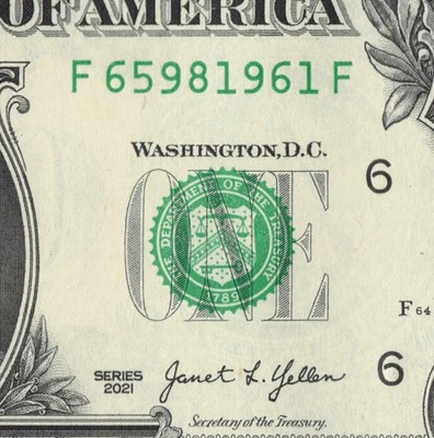 Billete del año 1961 en posición final número de serie billete de $1 dólar F65981961F Foto 1 de 4