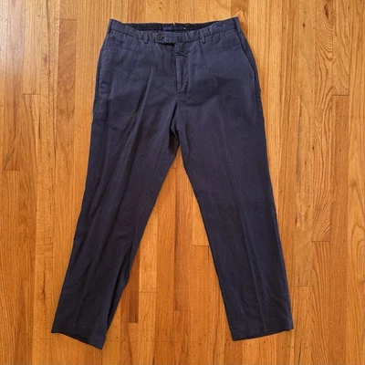 Incotex Slowwear ChinoLino Pants Straight Navy Linen Cotton Flat Front Men 36X30 - Image 1 of 4