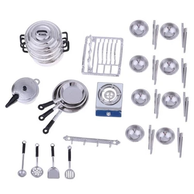 Set Di Pentole Per Utensili Da Cucina In Metallo In Miniatura Per Casa Delle - Immagine 1 di 4