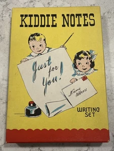 Vintage 50er Jahre Kiddie Notizen Schreibset mit Umschlägen, Löscher, Stift, Buch, Blätter - Bild 1 von 8