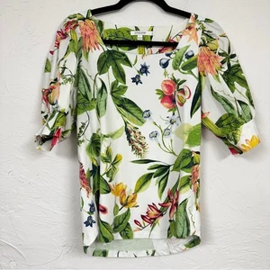 Chicos Bluse weiß grün Botanical Print Puffärmel Damen S romantisch Sommer - Bild 1 von 10