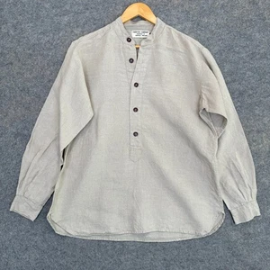 Carrier Company 100% Linen Button Peasant Shirt Mens Medium Collarless England - Picture 1 of 12