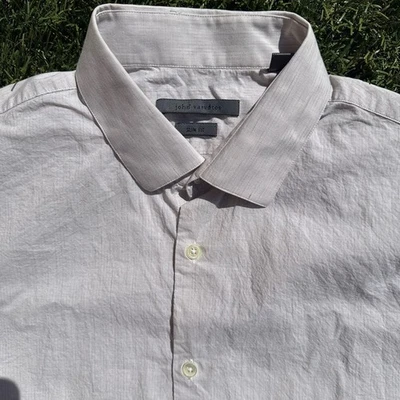  John Varvatos Slim Fit Textured Linen Blend Made in Italy Dress Shirt 16 34/35 - Image 1 of 4