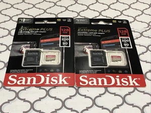 Lot of 2 - SanDisk Extreme Plus MicroSDXC Cards w/Adaptor 128GB - NEW - Picture 1 of 6