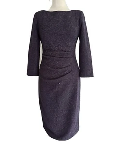 ELIZA J Womens Grey Shimmery Side Ruched 3/4 Sleeve Sheath Dress. UK 10, US 6. - Picture 1 of 12