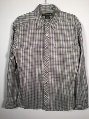 EXOFFICIO brown PLAID LONG SLEEVE BUTTON SHIRT MEN'S MEDIUM 100% polyester - Image 1 of 4