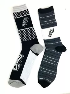 San Antonio Spurs Two Pack Red Black Stripes Dots/Gray Red Stripes Crew Socks - Picture 1 of 7