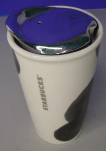 Starbucks Keramik Schwarz Weiß Metallic Deckel Kaffee Travel Mug 10oz 2014 Cow Print - Bild 1 von 8