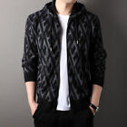 Men's Slim Velvet Thickened Hooded Faux Fur Coat Zipper Cardigan Sweater Jacket