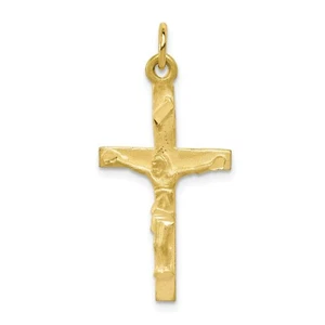 10k Yellow Gold Solid & Satin Finish Medium Latin Cross Crucifix Pendant - Picture 1 of 3