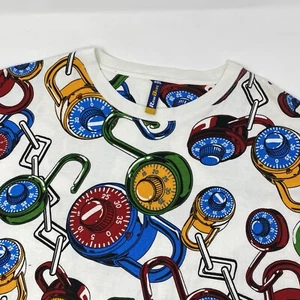Raw Blue Shirt All Over Multi Color Print Locks White Mens 3XL Baggy Y2k Hip Hop - Picture 1 of 4