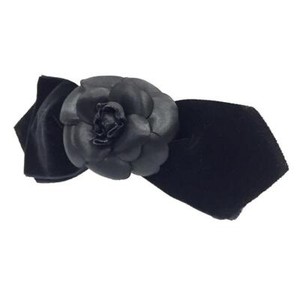 Chanel camellia ribbon flower barrette hair accessory black color Velor x Satin