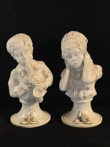 Vintage-Kendrick Statues Boy Playing Sax & Girl Holding Ears - Picture 1 of 10