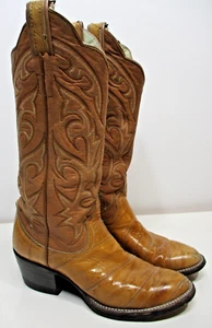 VINTAGE Larry Mahan Womens Camel Color Leather Cowboy Boots Size 5.5 A - Picture 1 of 13