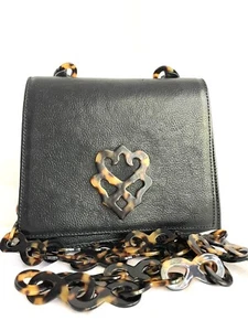 Cartera de cuero negro vintage cadenas de lucita para tortuga imitación mango de eslabones - Imagen 1 de 9