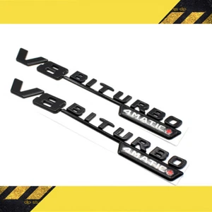 2pc V8 BITURBO 4MATIC+ Plus Fender AMG Emblem Matte Black Mercedes E63 S63 GT63 - Picture 1 of 3