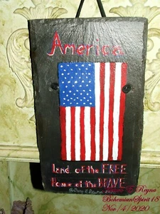 AMERIKANISCHE FLAGGE Land der Freien von Arturo E.Reyna gemalt auf altem Schiefer - Bild 1 von 5