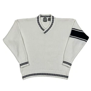 VTG Gap White & Navy Blue Cotton Tennis Sweater Preppy Collegiate England Size M - Picture 1 of 16