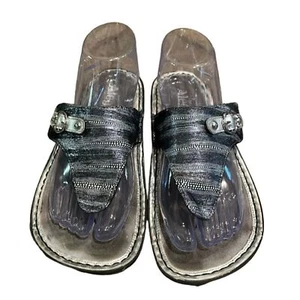 Alegria Vanessa Circulate Black Silver Thong Sandal Shoes Womens Size EU 38 - Picture 1 of 12
