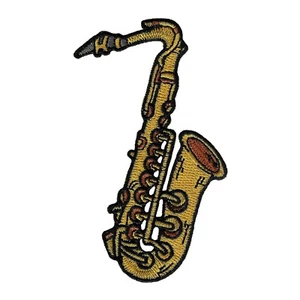 SAXOPHONE IRON-ON PATCH embroidered MARCHING BAND MUSIC INSTRUMENT ALTO TENOR - Picture 1 of 3