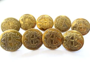 SET OF 9 ANTIQUE SKE INITIALS HUNT / LIVERY 1 PIECE BRASS BUTTONS 20mm - Picture 1 of 4