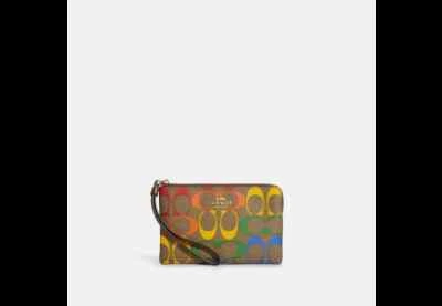 Coach Corner Zip Wristlet In Rainbow Signature Canvas C9945 - Image 1 of 2