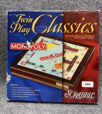 Monopoly & Scrabble Hasbro Twin Play ClassicsCrossword Wooden Box Board Game - Image 1 of 4